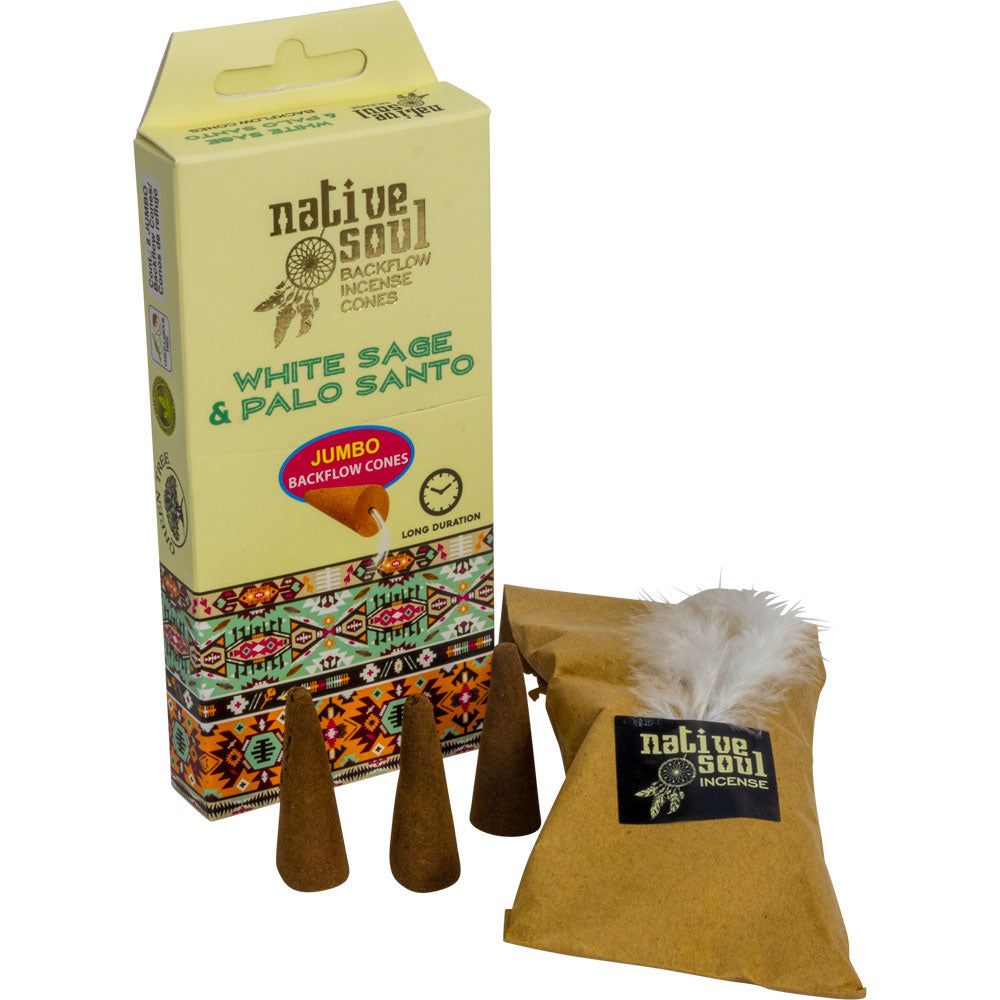 Green Tree Native Soul Jumbo Backflow Cones - White Sage &amp; Palo Santo (Pack of 8), SKU KH-72660-D12…
