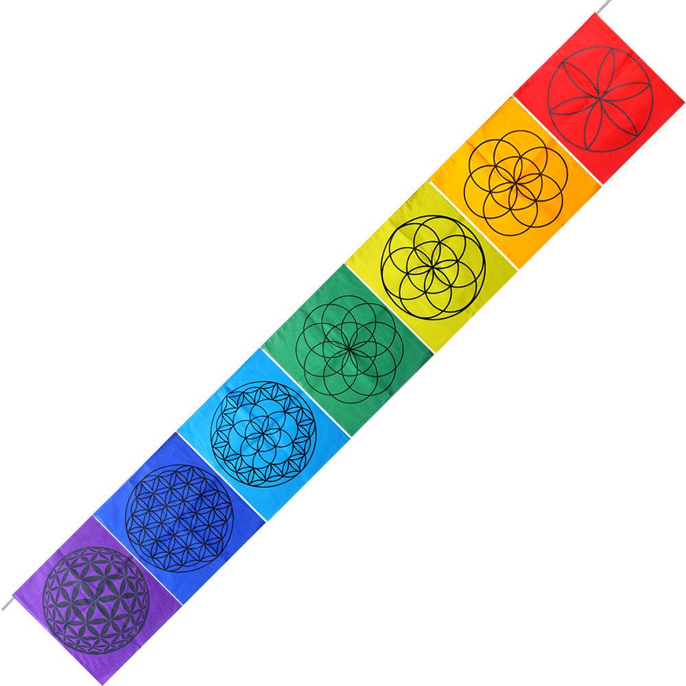 Tibetan Prayer Flags - Chakra Flower of Life, SKU KH-57628, UPC 700317121961