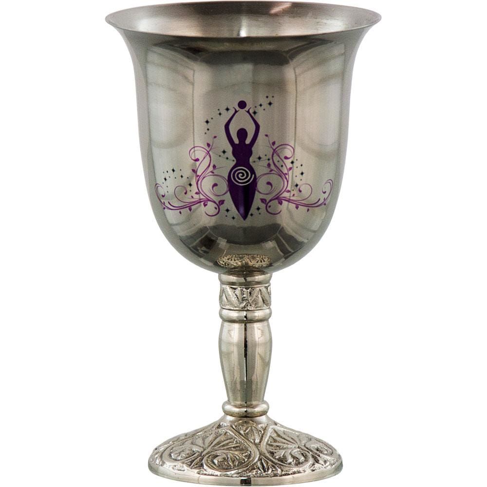 7&quot; Stainless Steel Chalice / Goblet - Print Moon Goddess, SKU KH-64502, UPC