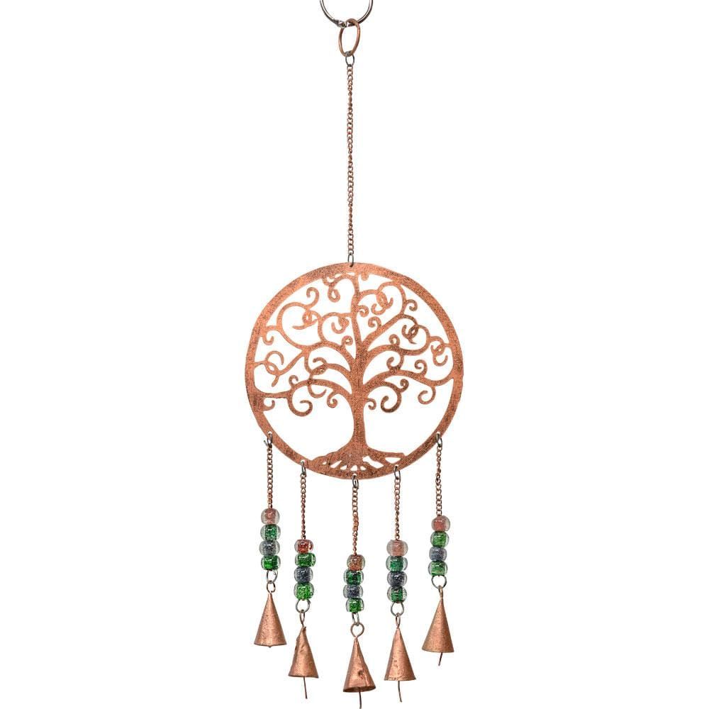 18.75&quot; Brass Bell Chime - Copper Metal Tree of Life, SKU KH-31349, UPC 6016238564515