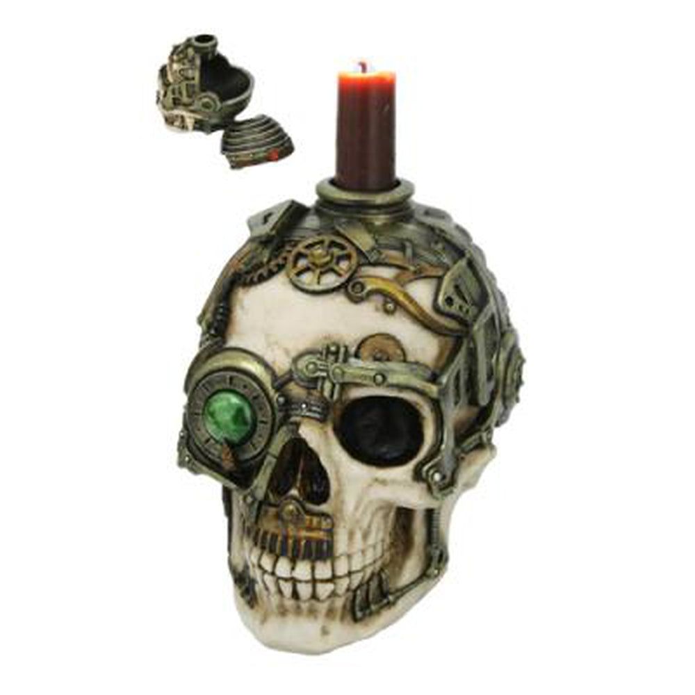 5.3&quot; Steampunk Skull Display Box and Candle Holder, SKU PG-10964, UPC 700317071587