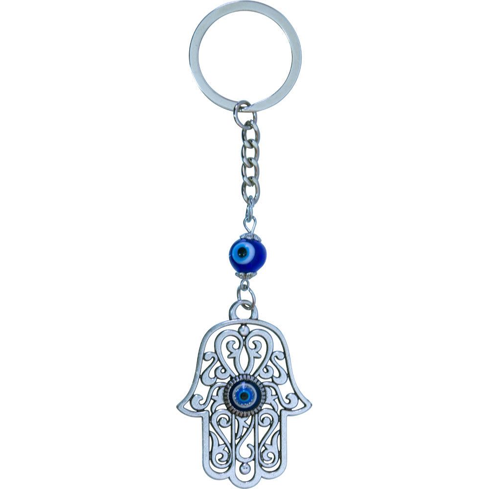 5.25&quot; Evil Eye Talisman Key Ring - Fatima Hand with Mini Eye, SKU KH-63436, UPC 700317121213