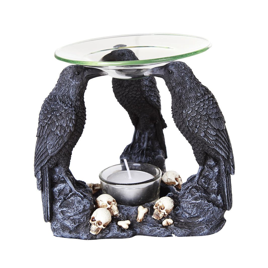 6.25&quot; Ravens with Skulls Glass Oil Burner, SKU PG-12321, UPC 700317047223
