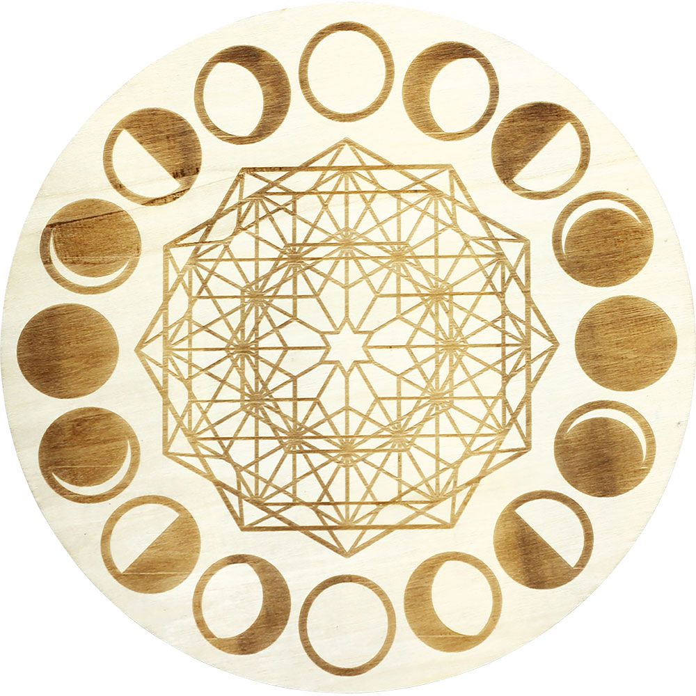 12&quot; Wood Crystal Grid - Moon Phases, SKU KH-15199, UPC 700317121619