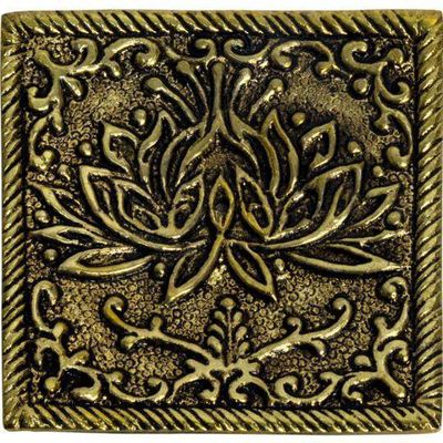 Aluminum Square Incense Holder Gold - Lotus, SKU KH-89652, UPC 6016216668686