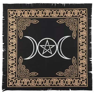 24&quot; Satin Altar Cloth - Triple Moon Pentagram on Black &amp; Gold, SKU SC83A, UPC 6016200727764