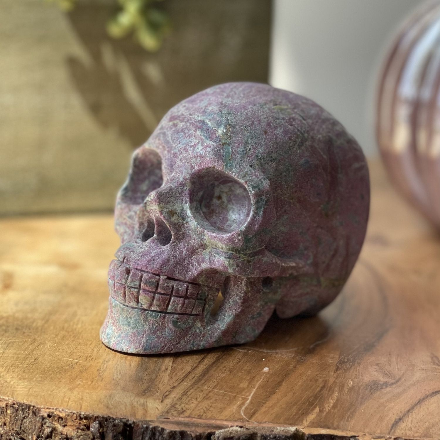 Natural Ruby Zoisite Hand Carved Skull - 2.14 lbs (4.25 x 2.75 x 3.5 inch), SKU MP-367, UPC 6016008…