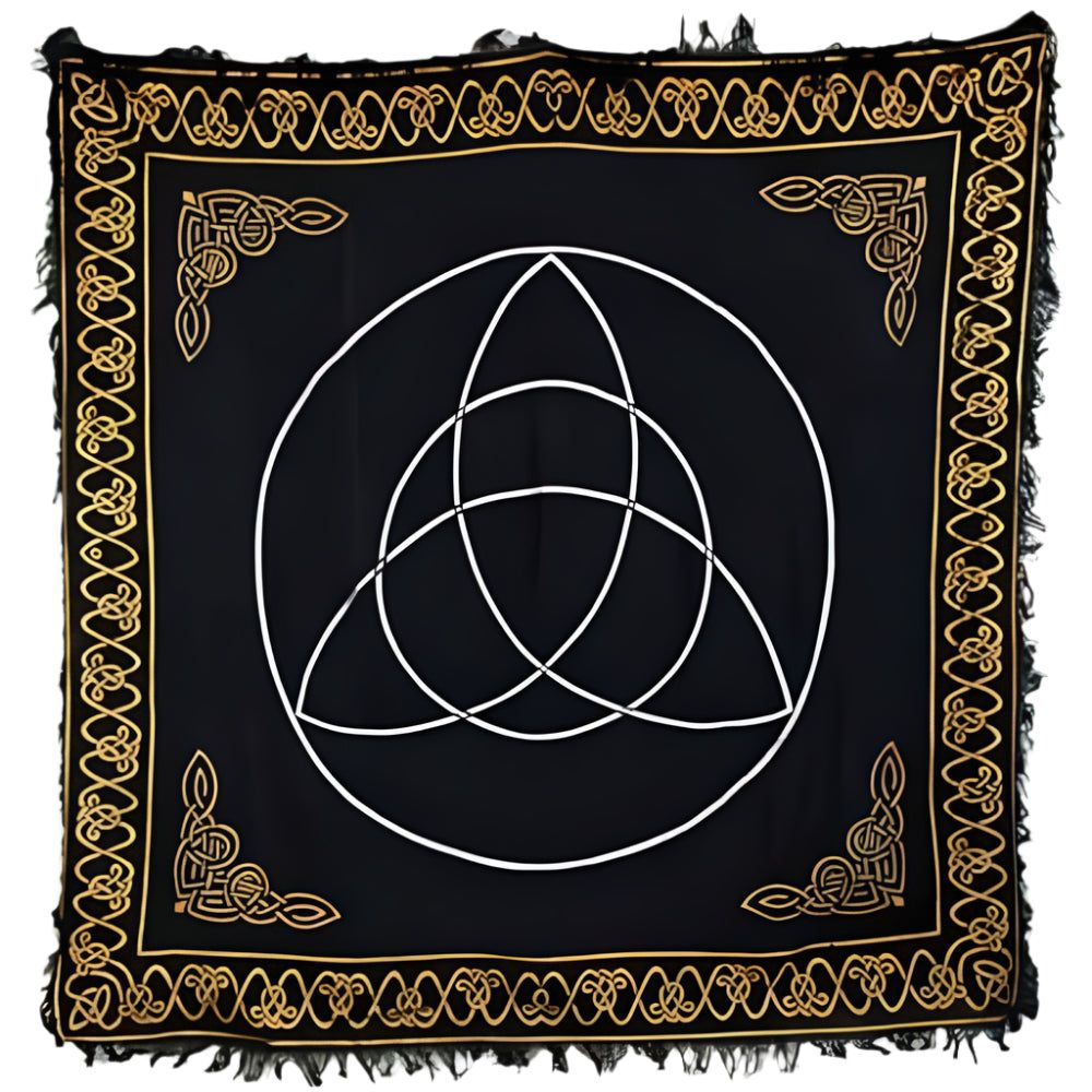 36&quot; Satin Altar Cloth - Triquetra on Black &amp; Gold, SKU SC84B, UPC 6016211957969