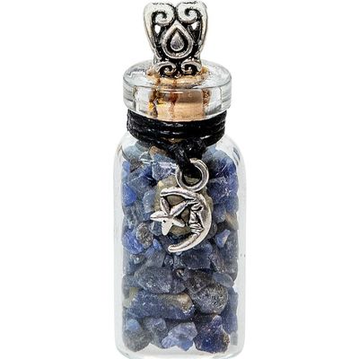 1.75&quot; Gemstone Chip Bottle Necklace - Sodalite with Moon &amp; Star, SKU KH-99240, UPC 6016234897853