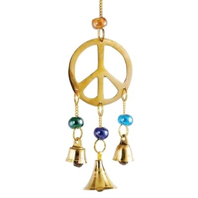 9&quot; Peace Brass Wind Chime with Beads, SKU F04-080-7520, UPC 6016226912977
