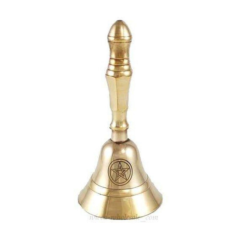5&quot; Brass Ritual Altar Hand Bell - Pentagram, SKU 104, UPC 6016211417463