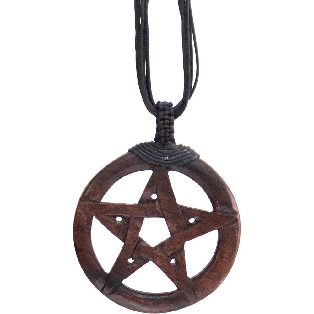 Wood Pendant with Black Cord - Pentacle, SKU KH-98903, UPC 6016200722790