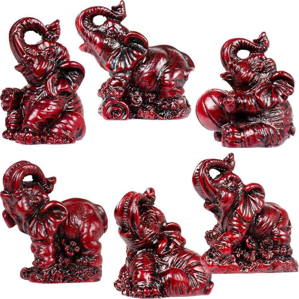 2&quot; Polyresin Feng Shui Figurines - Elephants - Red (Set of 6), SKU KH-32229, UPC 6016201898821