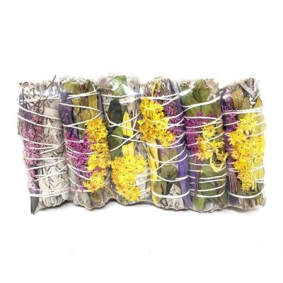 4&quot; White Sage &amp; Colorful Calendula Flowers Smudge Stick, SKU SB47, UPC 6016015546505