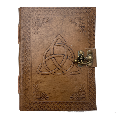 5&quot; x 7&quot; Triquetra Embossed Leather Journal with Latch, SKU JB75-CH-Triquetra, UPC 6016223090074