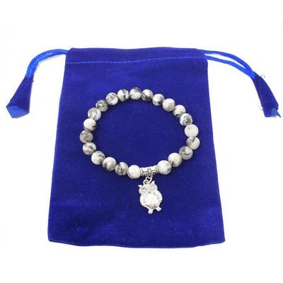8 mm Elastic Bracelet Round Beads - Black Sesame with Owl in Velvet Bag, SKU BS67, UPC 6016002338380