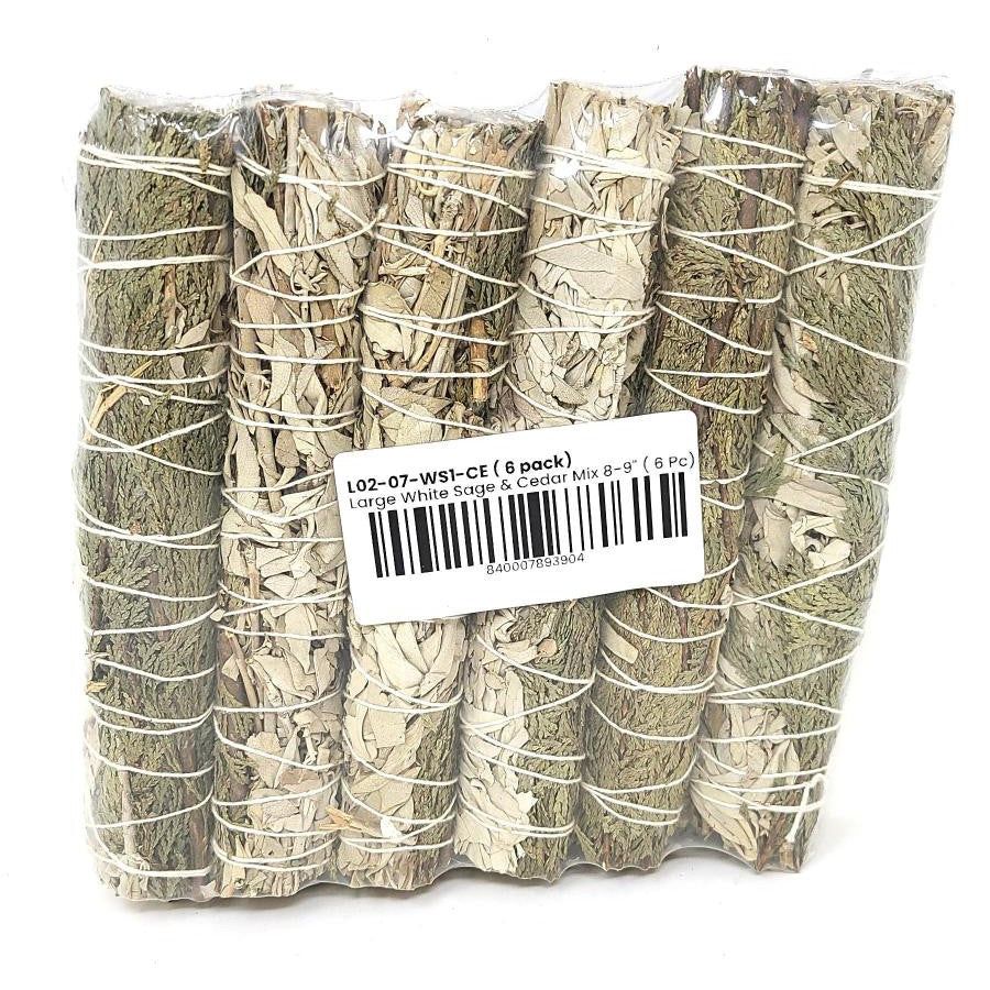 8-9&quot; White Sage &amp; Cedar Smudge Stick, SKU L02-07-WS1-CE-1, UPC 6016203951920