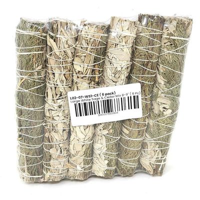 8-9&quot; White Sage &amp; Cedar Smudge Stick, SKU L02-07-WS1-CE-1, UPC 6016203951920