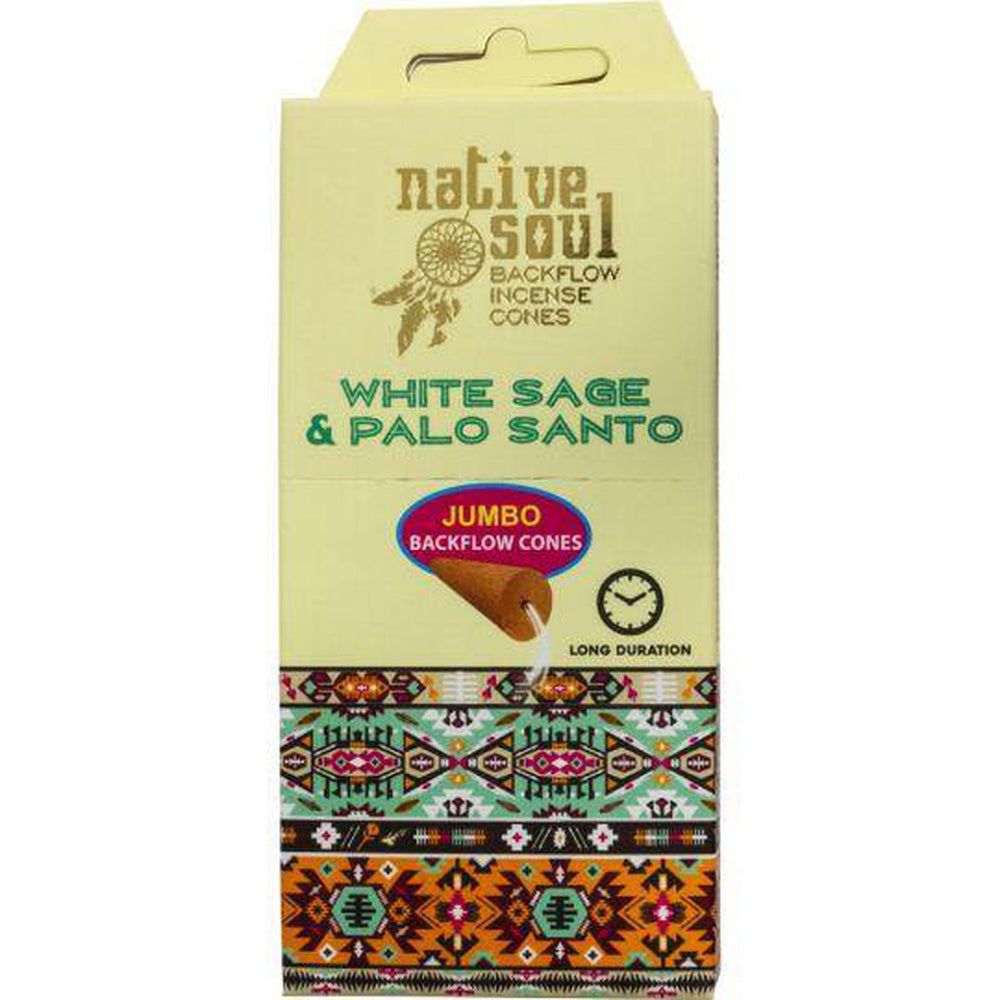 Green Tree Native Soul Jumbo Backflow Cones in Display Box of 8 Cones - White Sage &amp; Palo Santo (Pa…