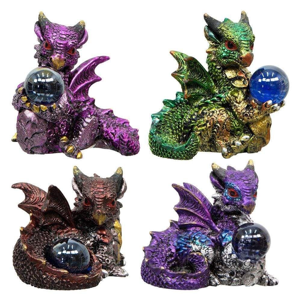 2&quot; Cute Baby Dragon with Sphere Figurine Set (Set of 4), SKU KH-33351, UPC 6016219078017