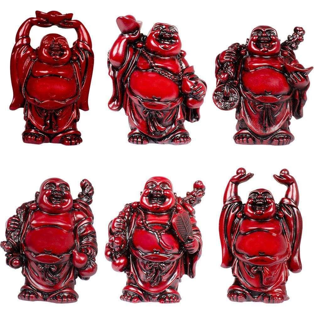 3&quot; Polyresin Redstone Feng Shui Figurines - Buddha (Set of 6), SKU KH-32255, UPC 6016216587550