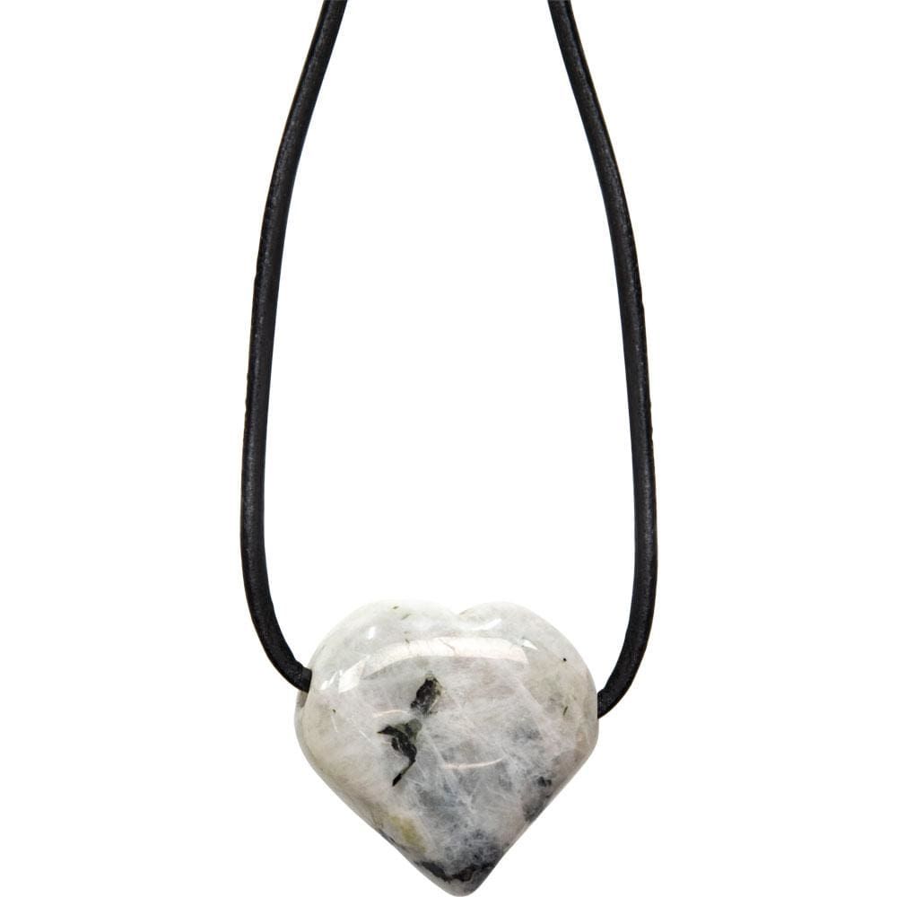 Gemstone Puffed Heart Necklace - Rainbow Moonstone, SKU KH-99252, UPC 6016212990958