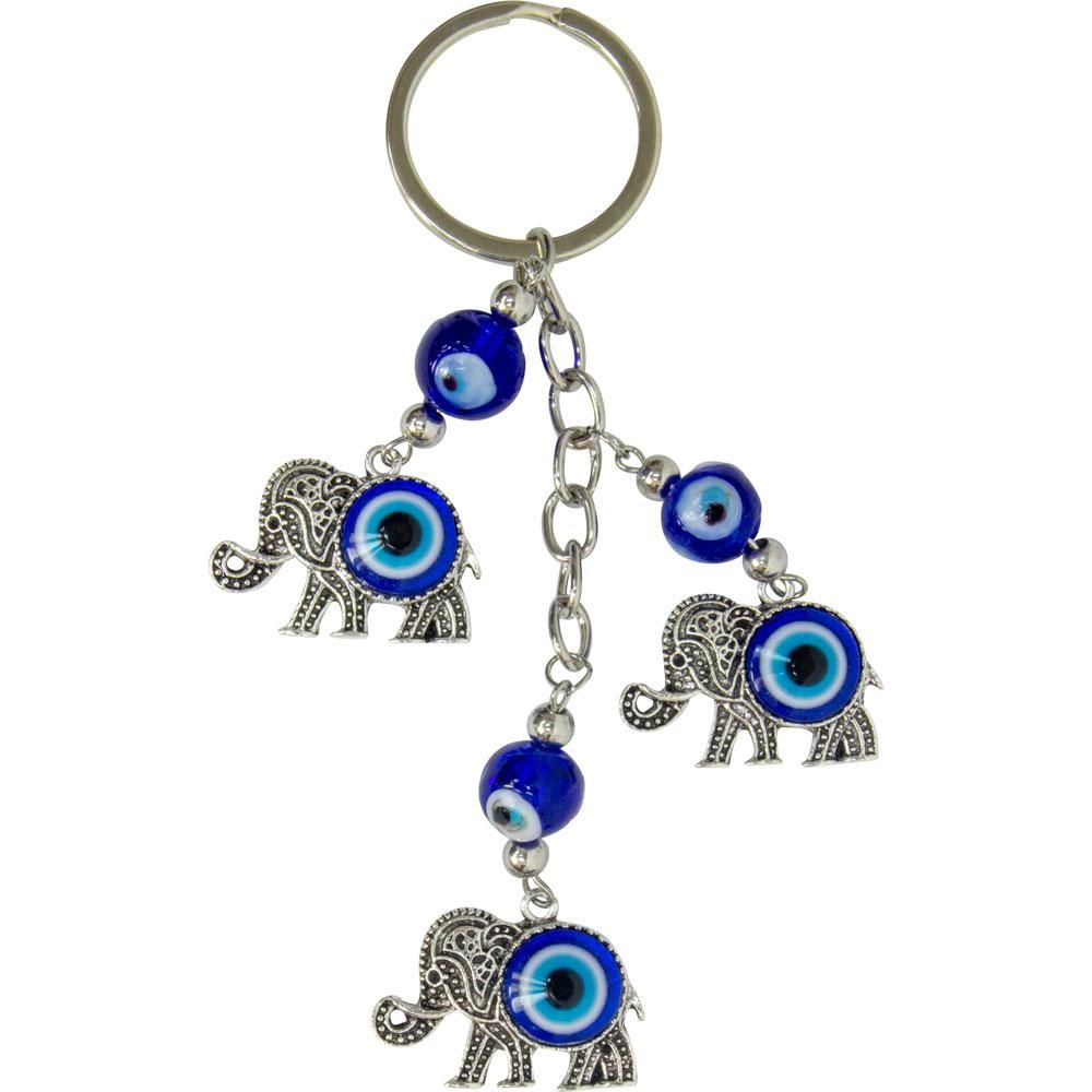 5&quot; Evil Eye Talisman Key Ring - Triple Evil Eye Elephant, SKU KH-63422, UPC 6016019163128