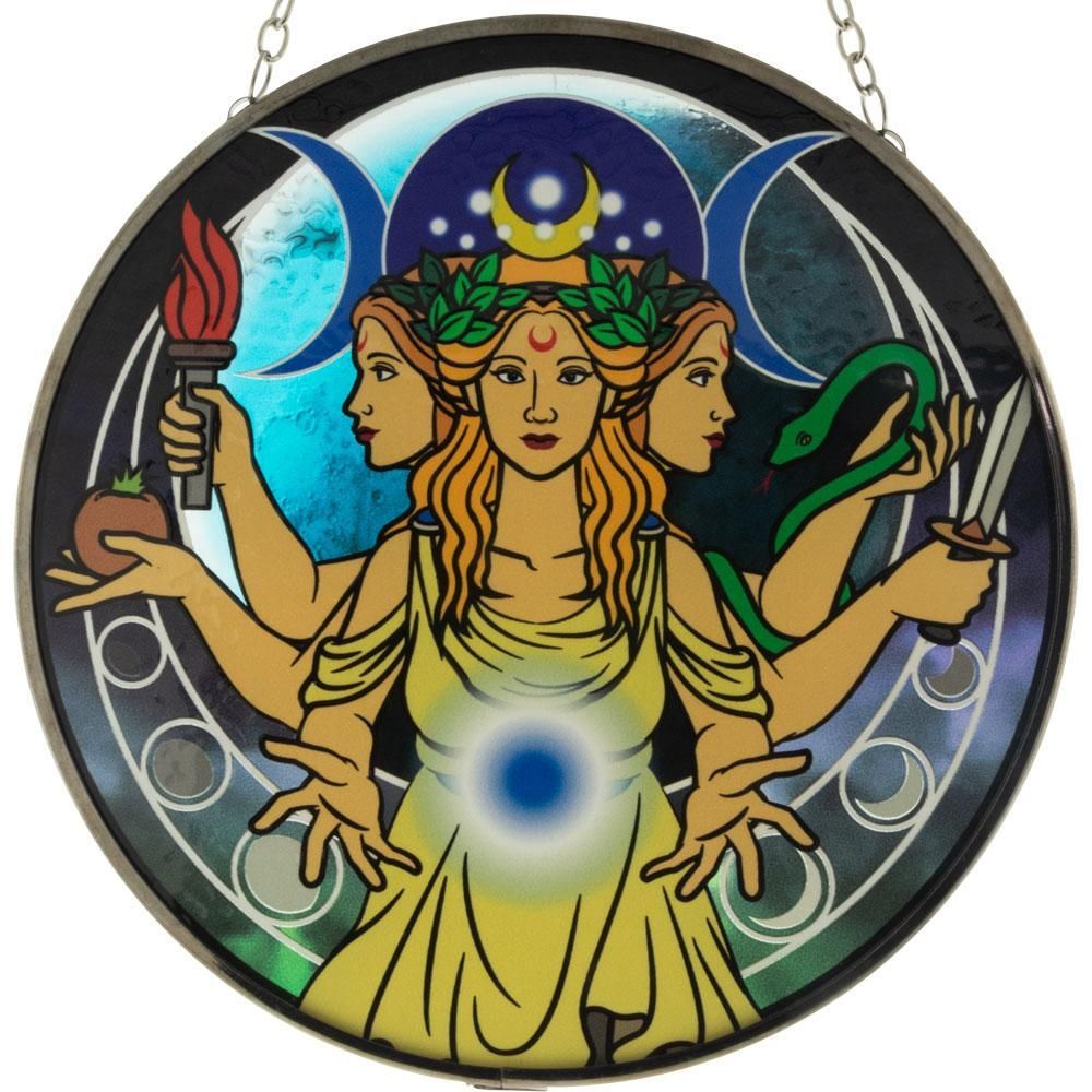 6&quot; Glass Suncatcher - Triple Moon Goddess, SKU KH-63077, UPC 6016009026037