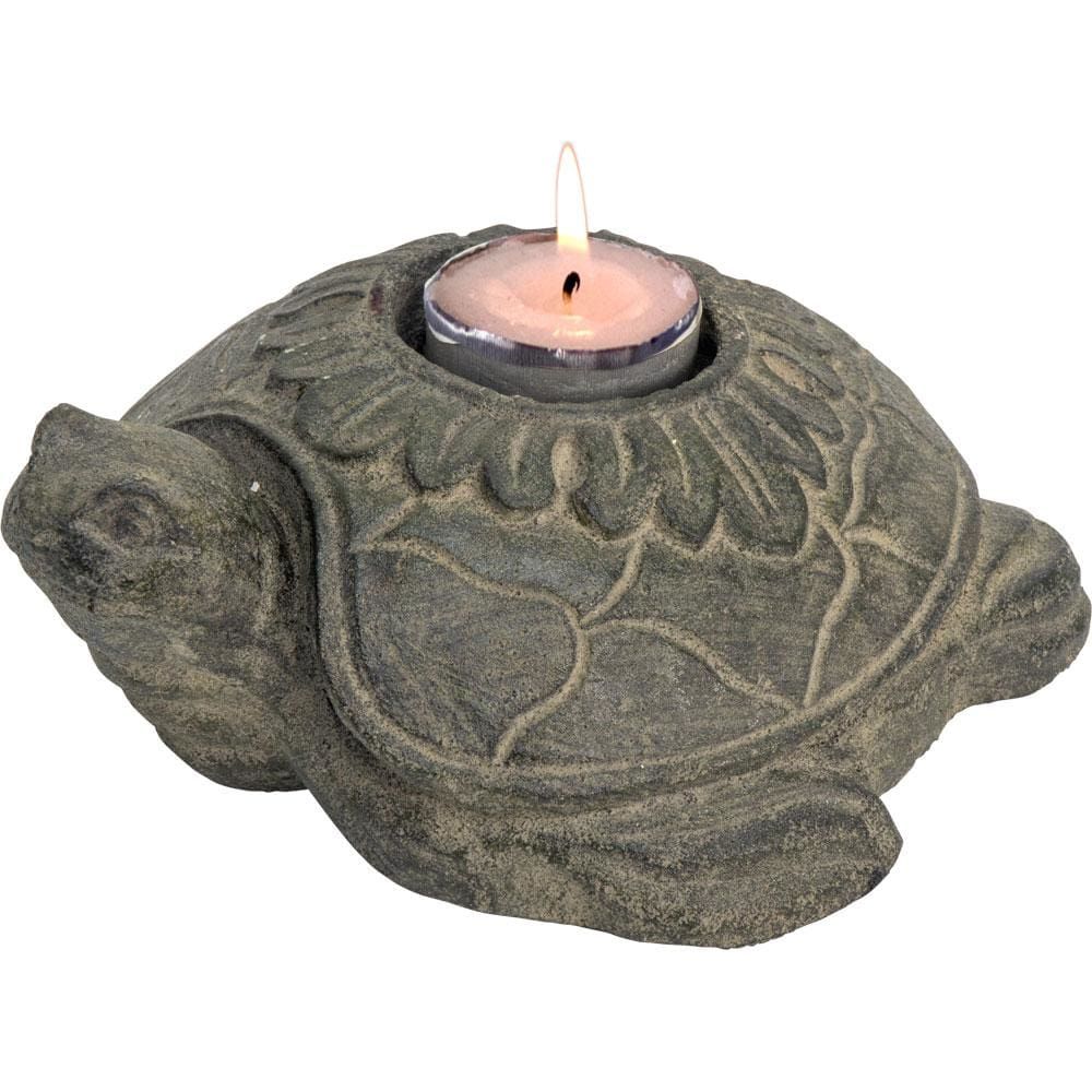 6&quot; Volcanic Stone Statue Tealight Holder - Lotus Turtle, SKU KH-33774, UPC 6016211063028