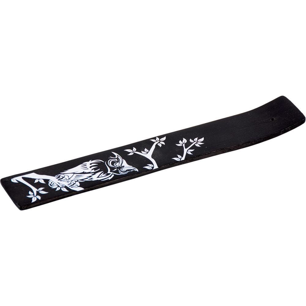 10&quot; Painted Wood Incense Holder - Owl - Black, SKU KH-89273, UPC 6016207280224