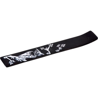 10&quot; Painted Wood Incense Holder - Owl - Black, SKU KH-89273, UPC 6016207280224