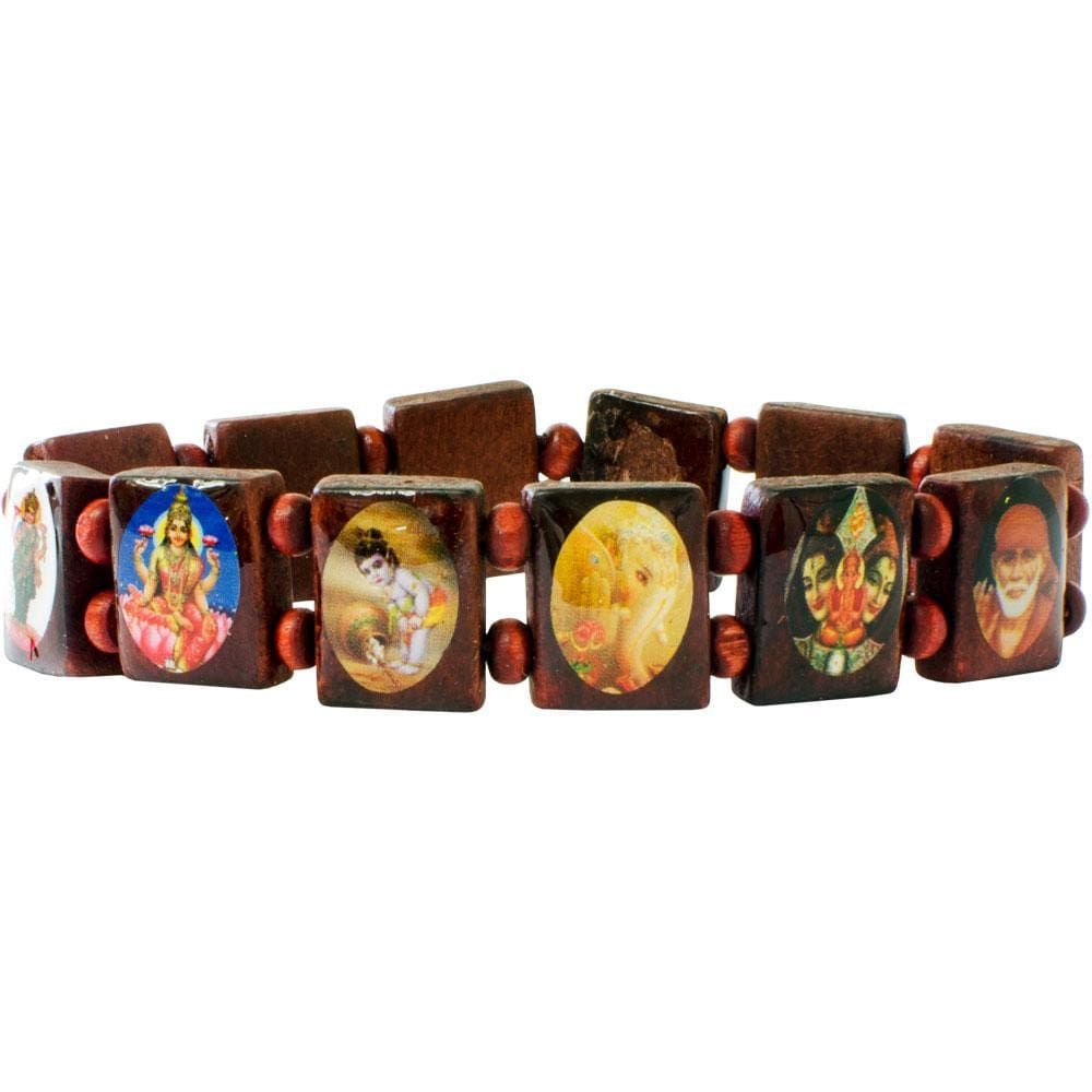 Elastic Wood Bracelet - Hindu Deities, SKU KH-95248, UPC 6016204290233