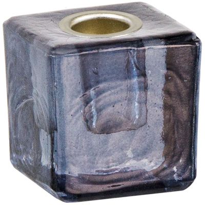 1.25&quot; Mini Glass Candle Holder Cube - Black, SKU KH-03547, UPC 6016225492456