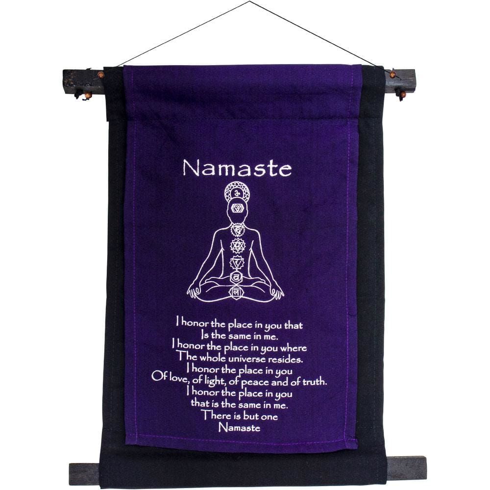 16&quot; Cotton Banner - Namaste - Purple, SKU KH-57592, UPC 6016201019097