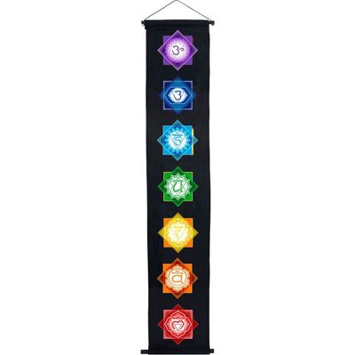 60&quot; Cotton Color Print Banner - Chakras - Black, SKU KH-57197, UPC 6016202771758