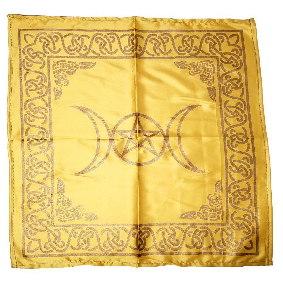 21&quot; Satin Altar Cloth - Triple Moon Pentagram on Beige &amp; Gold, SKU SC96-Beige, UPC 6016011498433