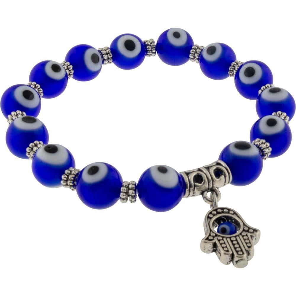 8 mm Elastic Bracelet - Evil Eye Protection Cobalt Blue with Fatima Hand, SKU KH-98797, UPC 6016207…
