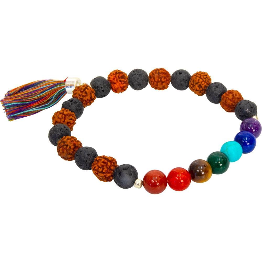 8 mm Elastic Bracelet Round Beads - Chakra with Lava &amp; Rudraska, SKU KH-98791, UPC 6016203446419