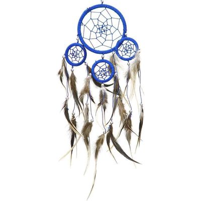 14.5&quot; Dream Catcher - Blue with Brown Feathers (Pack of 4), SKU KH-30018, UPC 6016207676690
