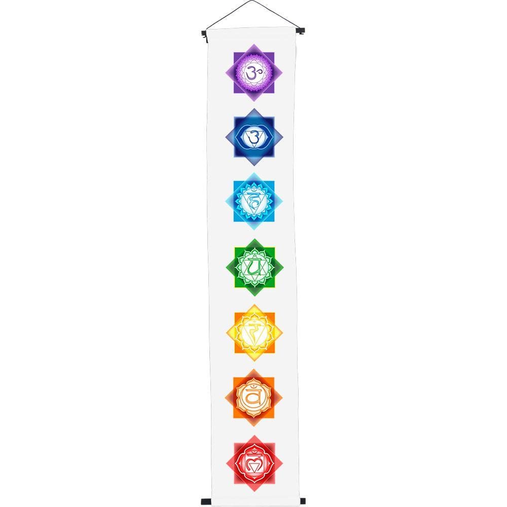 60&quot; Cotton Color Print Banner - Chakras - White, SKU KH-57196, UPC 6016208515530