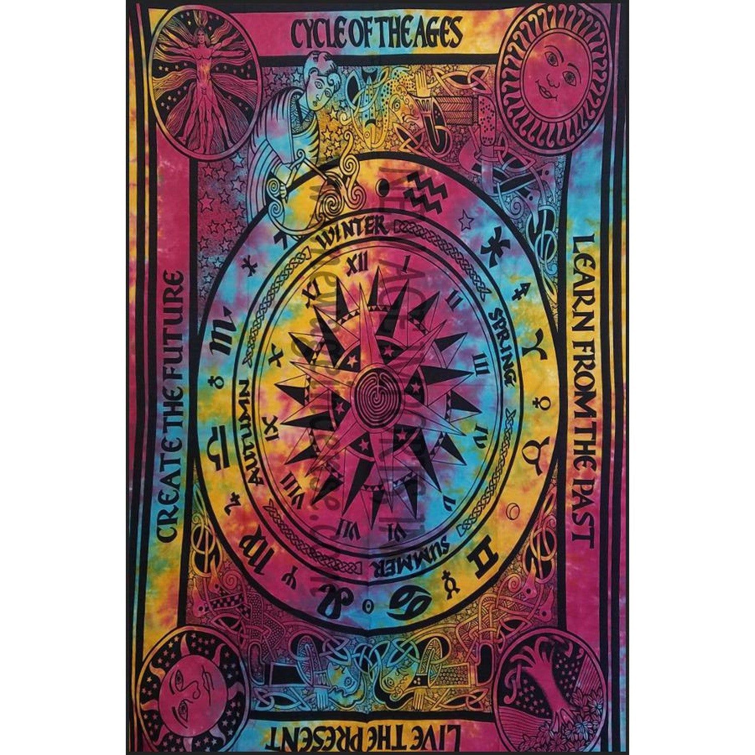 54&quot; x 86&quot; Cycle of Ages Tie Dye Tapestry, SKU X229-TST-COA, UPC 6016213461471