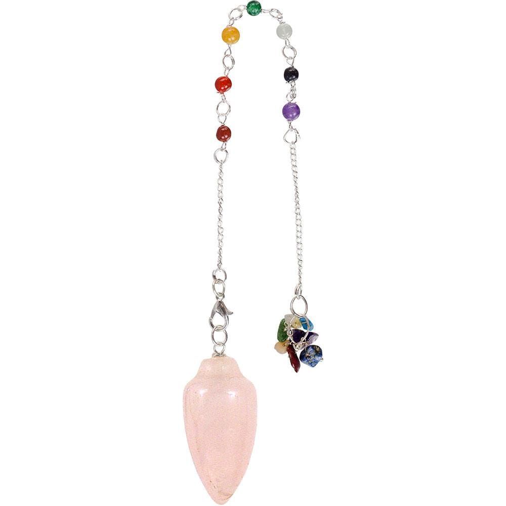 Curved Pendulum - Rose Quartz with Chakra Chain, SKU KH-61247, UPC 6016220898819