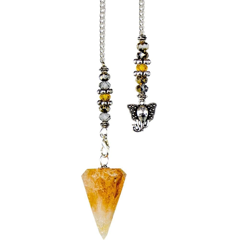 Hexagonal Pendulum - Citrine with Ganesha, SKU KH-61055, UPC 6016200721748