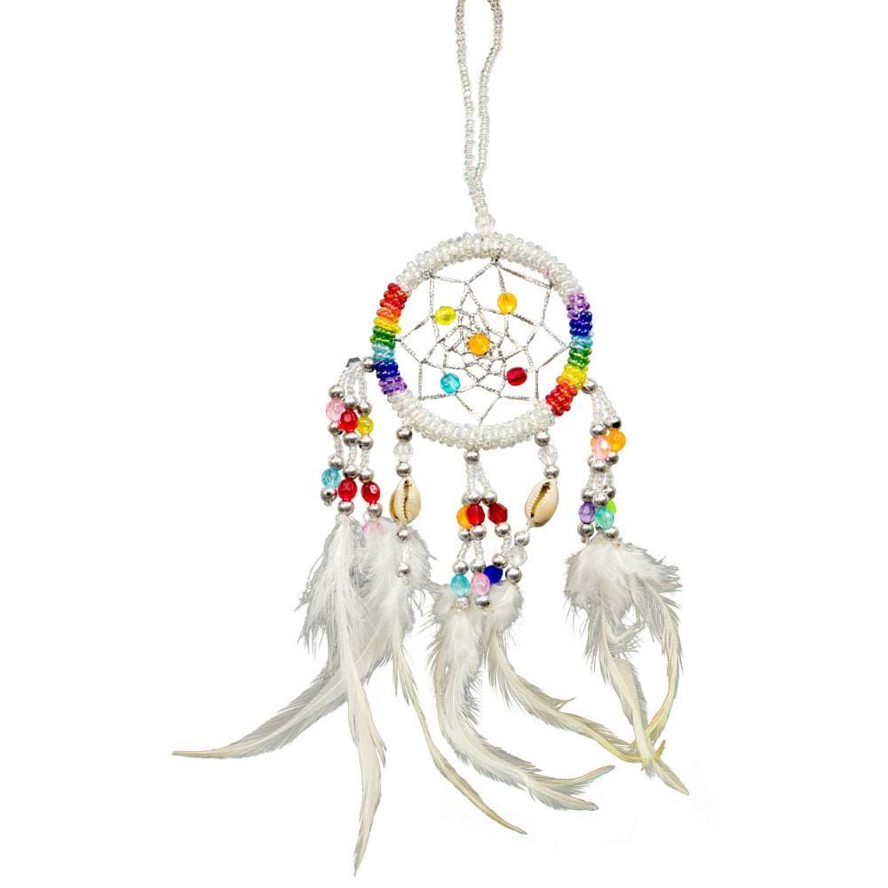 2.5&quot; Dream Catcher - Beaded 7 Chakras - White, SKU KH-30099, UPC 6016214513568