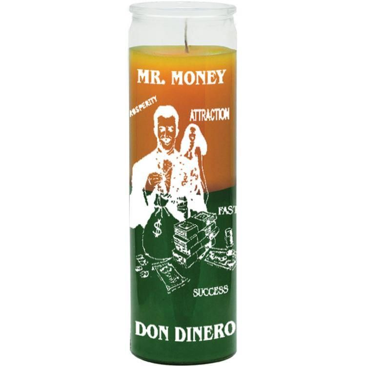 7 Day Glass Candle 2 Color Mr. Money - Gold / Green, SKU WP-576-576, UPC 6016201950949