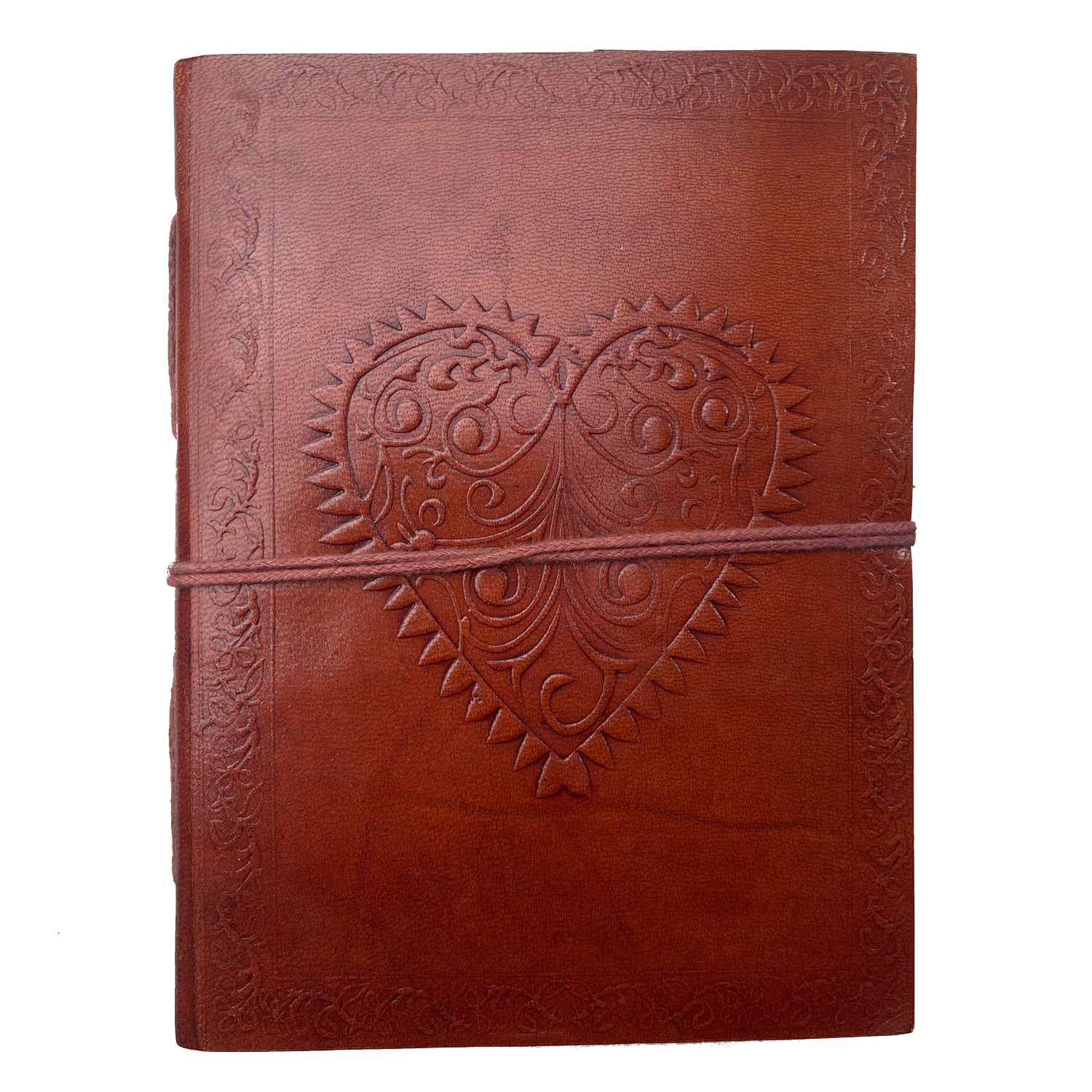 5&quot; x 7&quot; Heart Embossed Leather Journal with Cord, SKU JB75-HT, UPC 6016202512528