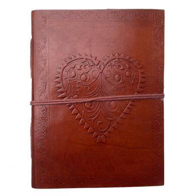 5&quot; x 7&quot; Heart Embossed Leather Journal with Cord, SKU JB75-HT, UPC 6016202512528