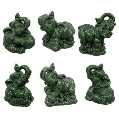 1.75&quot; Polyresin Feng Shui Figurines - Elephants - Jade (Set of 6), SKU KH-33390, UPC 6016216985929