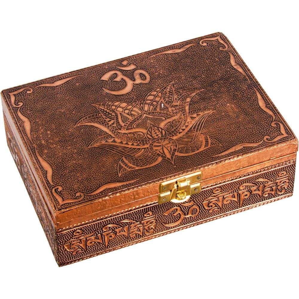 5&quot; x 7&quot; Bronze Metal Lined Box - Om/Lotus, SKU KH-44408, UPC 6016235981926