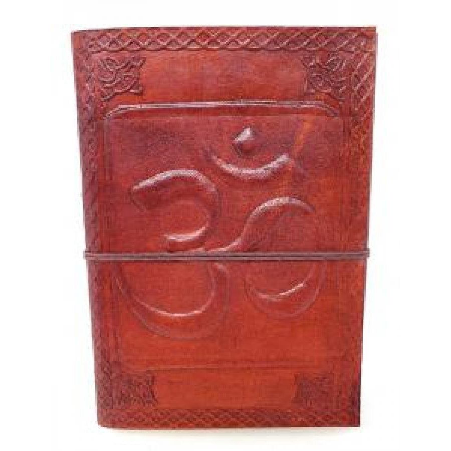 5&quot; x 7&quot; Om Embossed Leather Journal with Cord, SKU JB75-OM, UPC 6016229325392